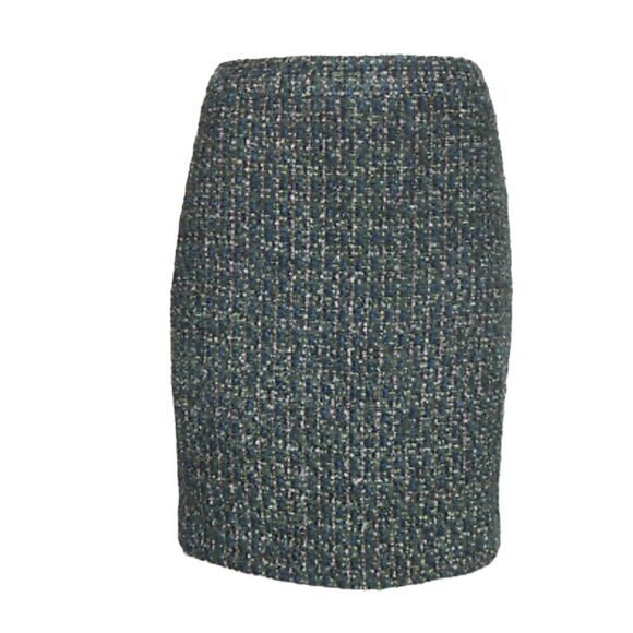 J Crew Wool Blend Boucle Tweed Navy & Green Pencil Skirt size 4 - Picture 1 of 4